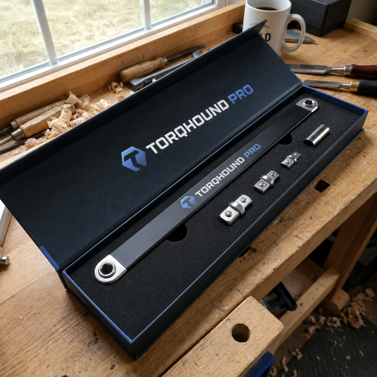Torqhound Pro kit with 1/4, 3/8 and 1/2 inch drive adapters and extension sleeve